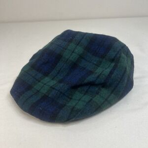 Vintage United Hatters Millinery Green & Blue Plaid Newsboy Cabbie Hat USA Small